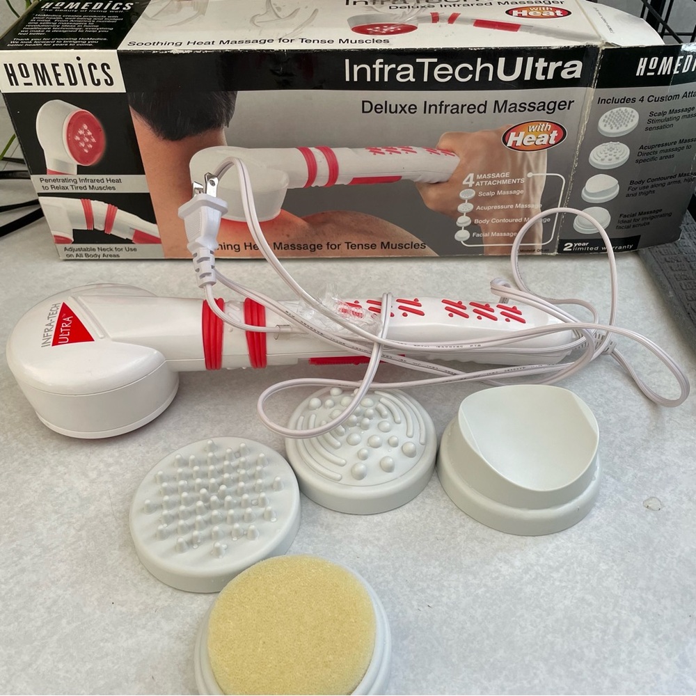 Massager w/HEAT HoMedics Infra-TechUltra Electric 4 Attach Sanitized & Tested